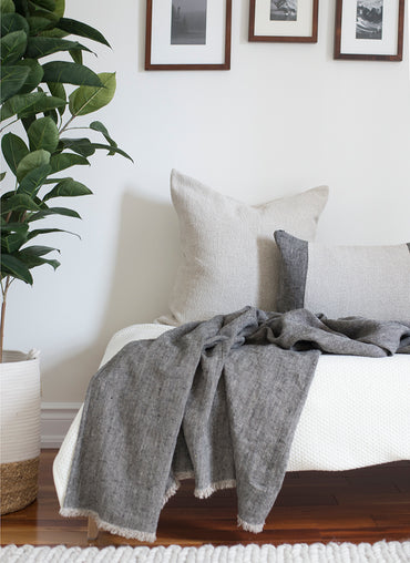 Lipari Linen Throw Black with Natural - Shop Linen Way