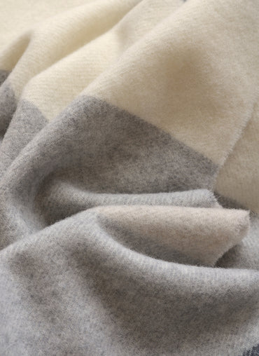 Soho Cashmere Throw Light Grey with Charcoal, Pale Beige & Ivory Stripes - Shop Linen Way