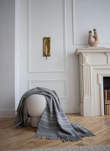 Dublin Alpaca Throw Grey with Ivory Stripes - Shop Linen Way