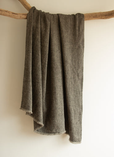 Lipari Linen Throw Black with Natural - Shop Linen Way