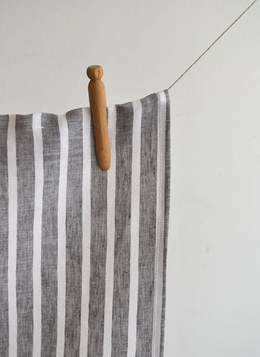 Summer Dream Linen Tea Towel Charcoal with White Stripes - Shop Linen Way