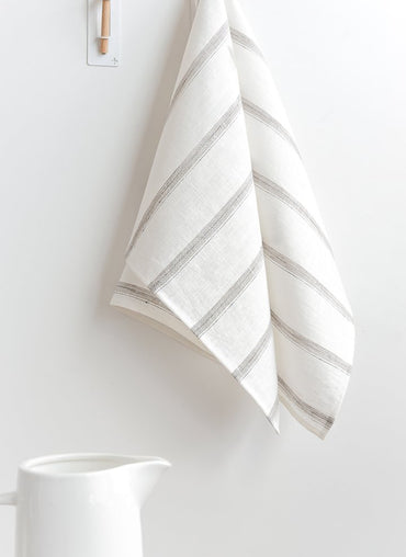 Hugo Linen Tea Towel White and Sand Stripes - Shop Linen Way