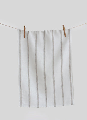 Hugo Linen Tea Towel White and Sand Stripes - Shop Linen Way