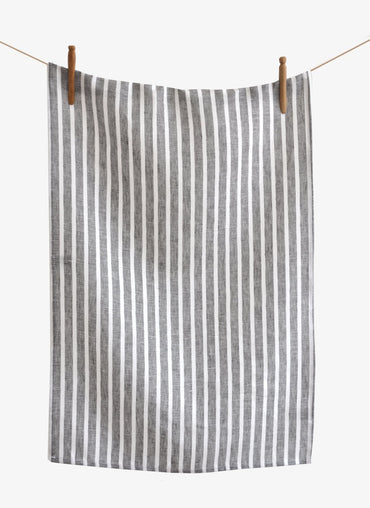 Summer Dream Linen Tea Towel Charcoal with White Stripes - Shop Linen Way