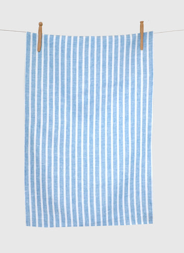 Blue Lake Linen Tea Towel Blue with White - Shop Linen Way