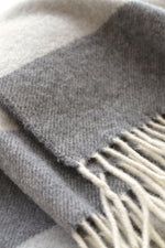 Soho Cashmere Throw Light Grey with Charcoal, Pale Beige & Ivory Stripes