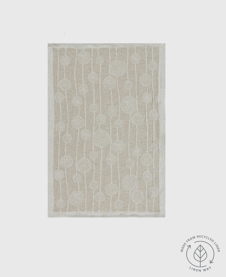 Abstract Design Linen Tea Towel Natural with Floral Bulbs