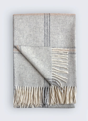 Glengarry Plaid Alpaca Throw Light Grey with Dark Grey/Tan Plaid - Shop Linen Way