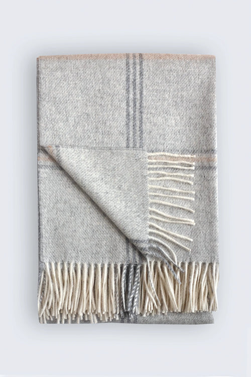 Glengarry Plaid Alpaca Throw Light Grey with Dark Grey/Tan Plaid - Shop Linen Way