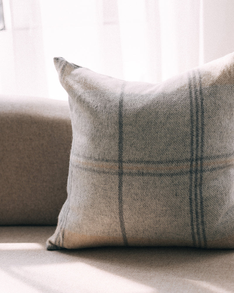 Glengarry Plaid Alpaca Pillow Cover Light Grey with Dark Grey and Tan