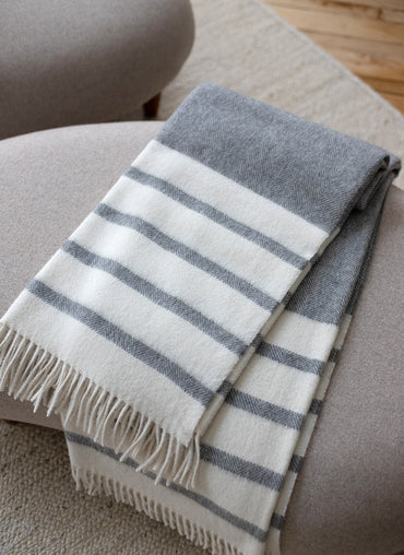 Watson Striped Alpaca Throw Off White & Dark Grey Stripes - Shop Linen Way