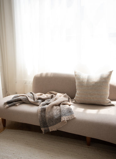 Whitehorse Baby Alpaca Throw Oatmeal & Charcoal Border - Shop Linen Way