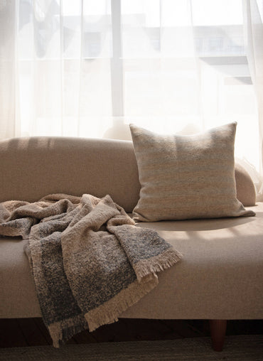 Whitehorse Baby Alpaca Throw Oatmeal & Charcoal Border - Shop Linen Way