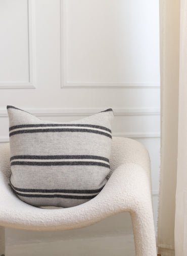 Uxbridge Wool Pillow Anthracite with White and Grey Stripes - Shop Linen Way