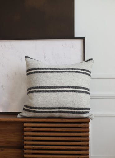 Uxbridge Wool Pillow Anthracite with White and Grey Stripes - Shop Linen Way