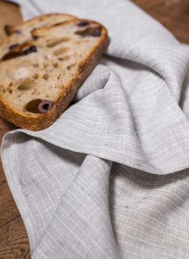 Findlay Linen Tea Towel Grey with White Stripes - Shop Linen Way