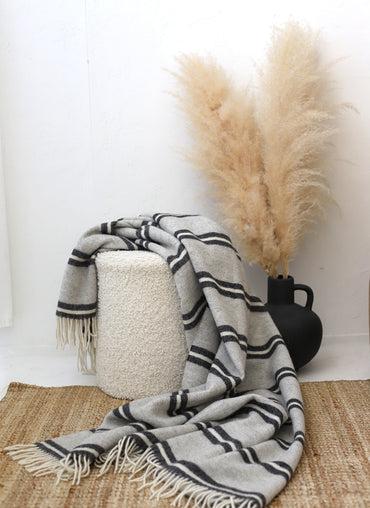 Uxbridge Wool Throw Grey with Anthracite and White Stripes - Shop Linen Way