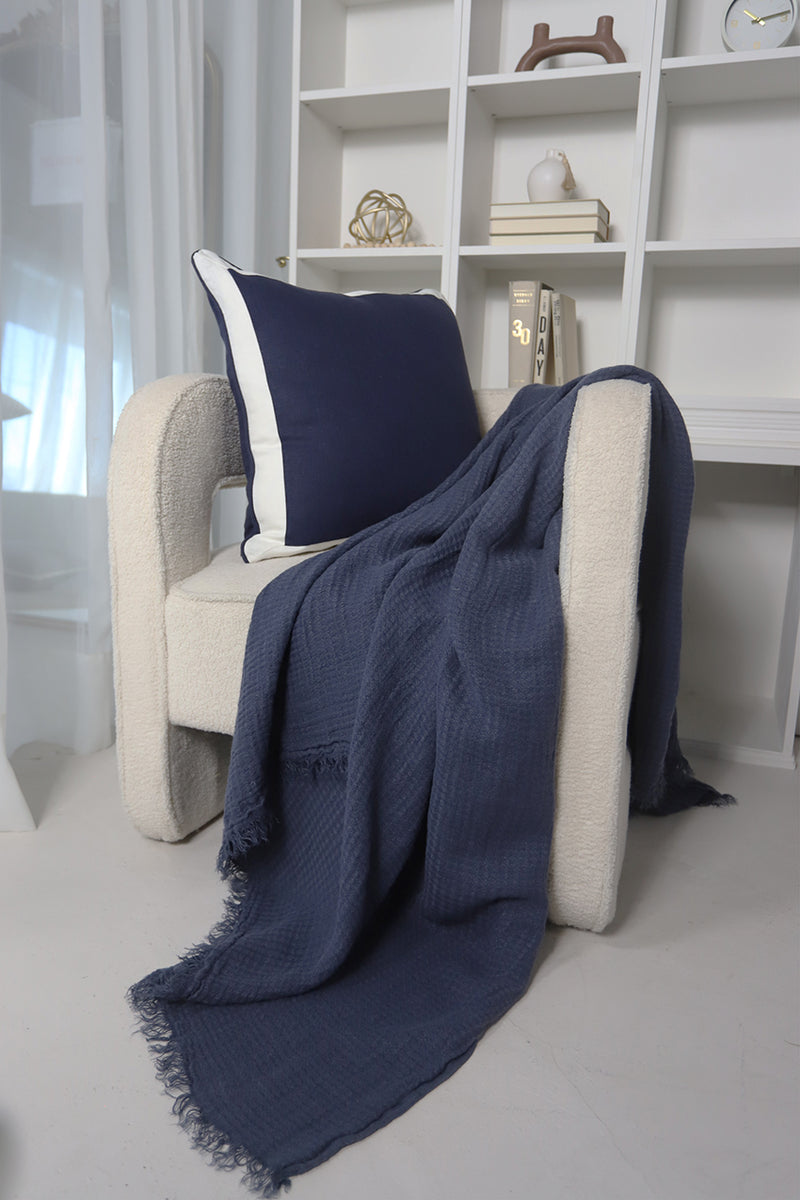 Blue linen online throw