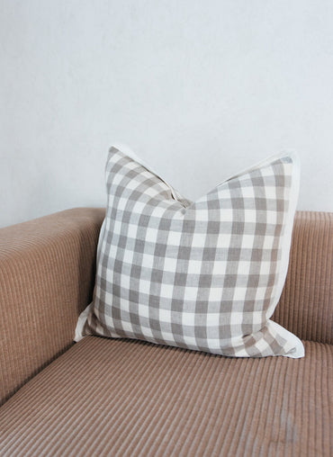 Selma Pillow Cover Ivory Taupe Checks with Ivory Flange - Shop Linen Way