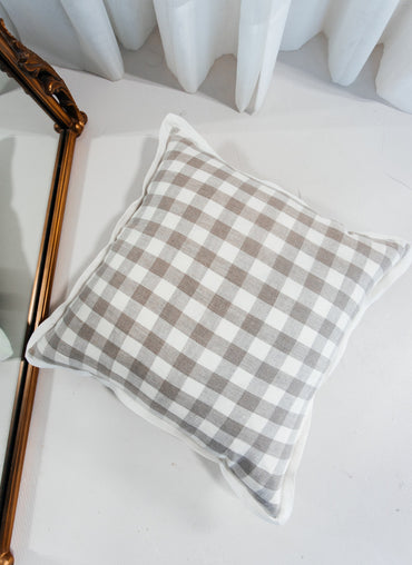 Selma Pillow Cover Ivory Taupe Checks with Ivory Flange - Shop Linen Way