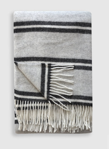 Uxbridge Wool Throw Grey with Anthracite and White Stripes - Shop Linen Way