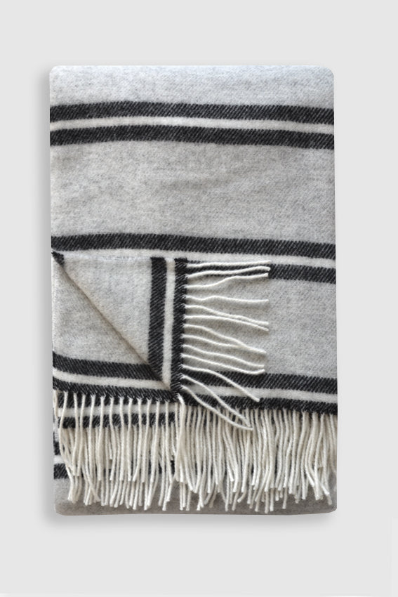 Uxbridge Wool Throw Anthracite with White and Grey Stripes