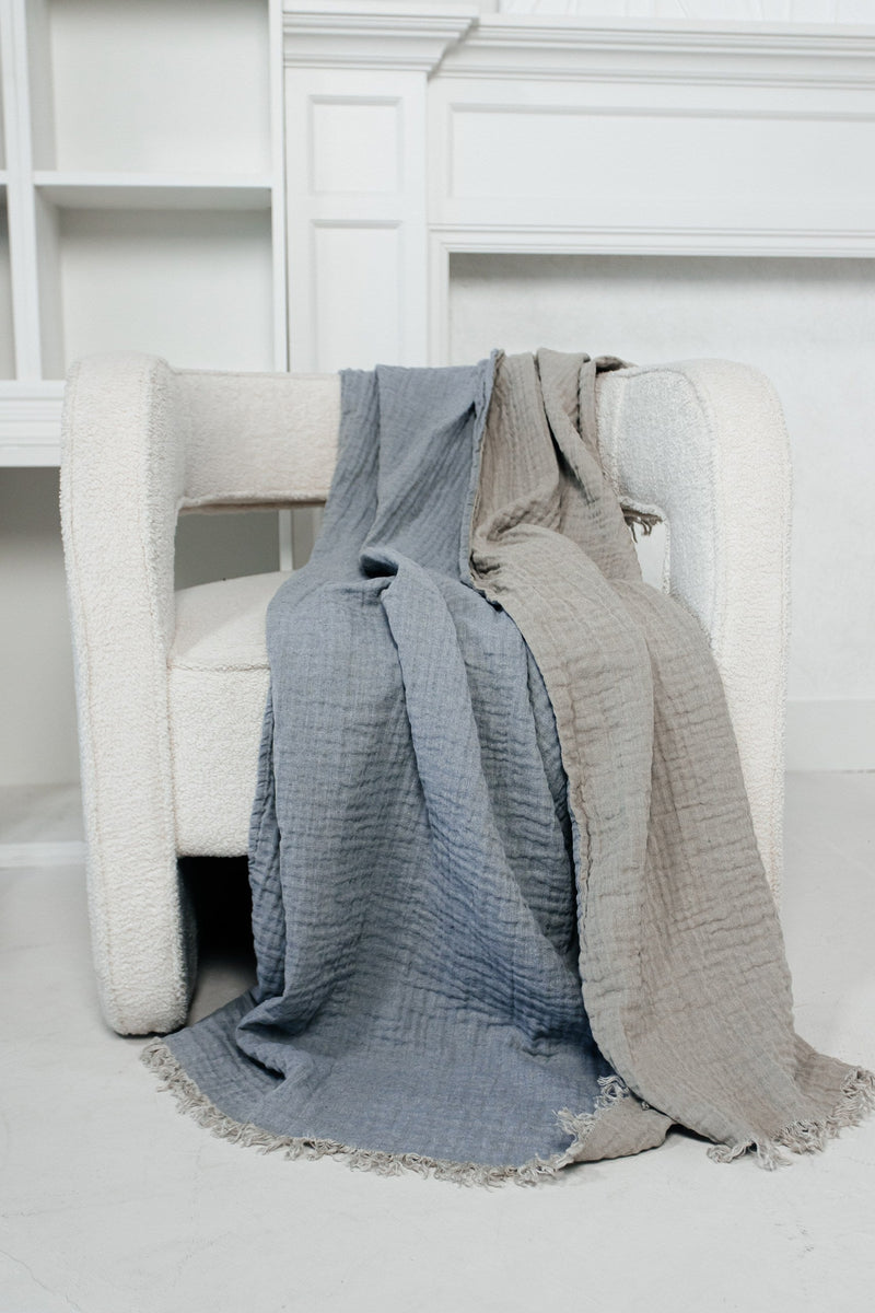 Mallorca Throw Blue/Natural - 2 sizes - Shop Linen Way 