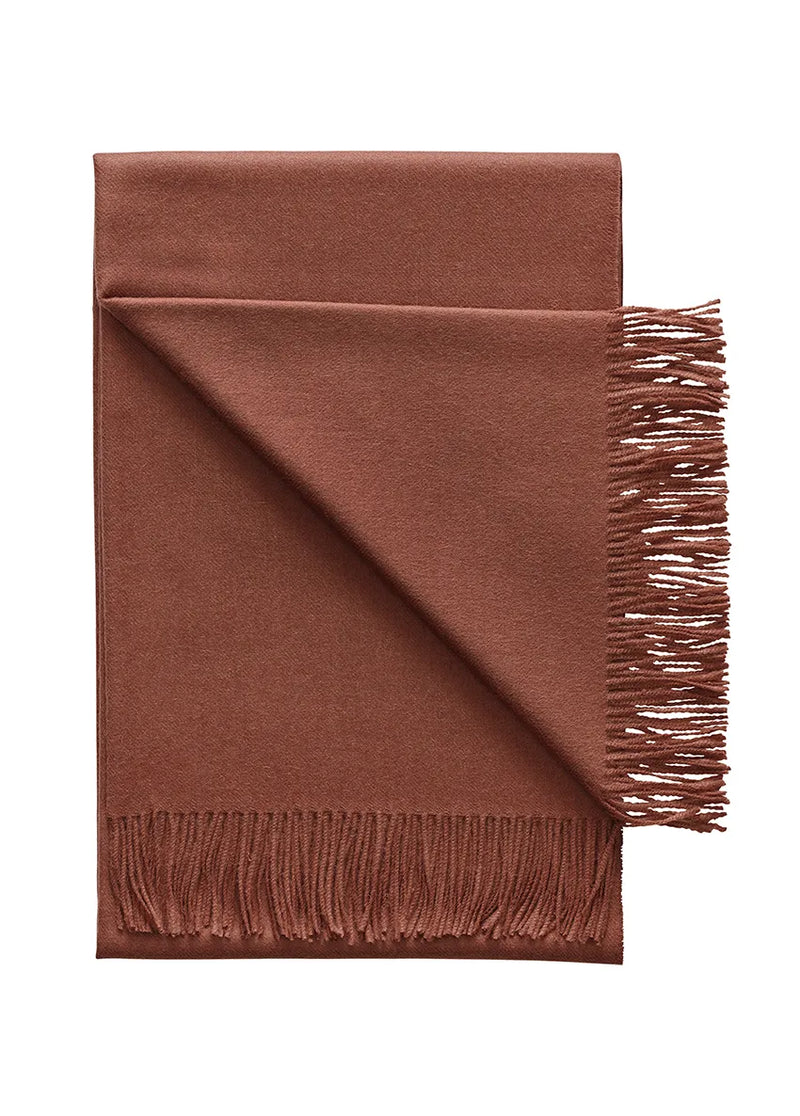 Paris Baby Alpaca Throw in chestnut color, neatly folded with visible soft texture and fringe