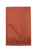 Paris Baby Alpaca Throw in burnished brown, fully extended with fringe, highlighting its delicate and soft texture