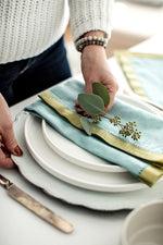 Azzura Linen Napkin in Azure & Olive