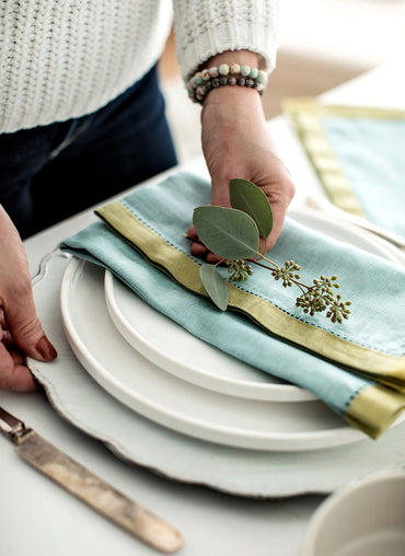 Azzura Linen Napkin in Azure & Olive - Shop Linen Way