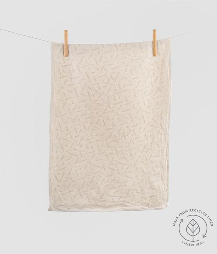Abstract Design Linen Tea Towel Natural with Straw Pattern