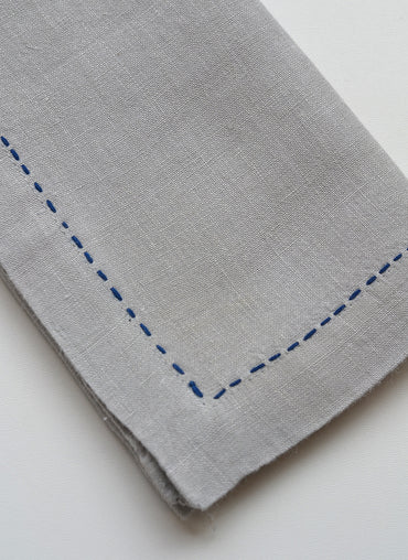 Karyn Linen Napkin Grey with Navy Stitch - Shop Linen Way