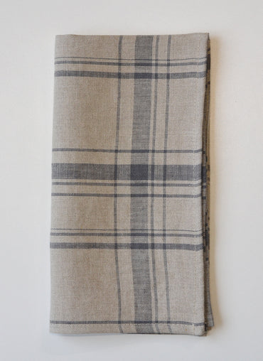 Maine Linen Napkin Pewter with Natural Plaid - Shop Linen Way 