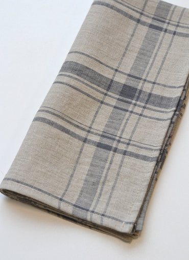 Maine Linen Napkin Pewter with Natural Plaid - Shop Linen Way 