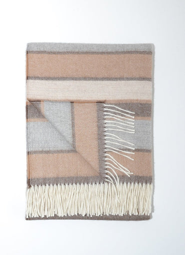 Modena Baby Alpaca Throw Chestnut, Light Grey & Brown Stripes - Shop Linen Way