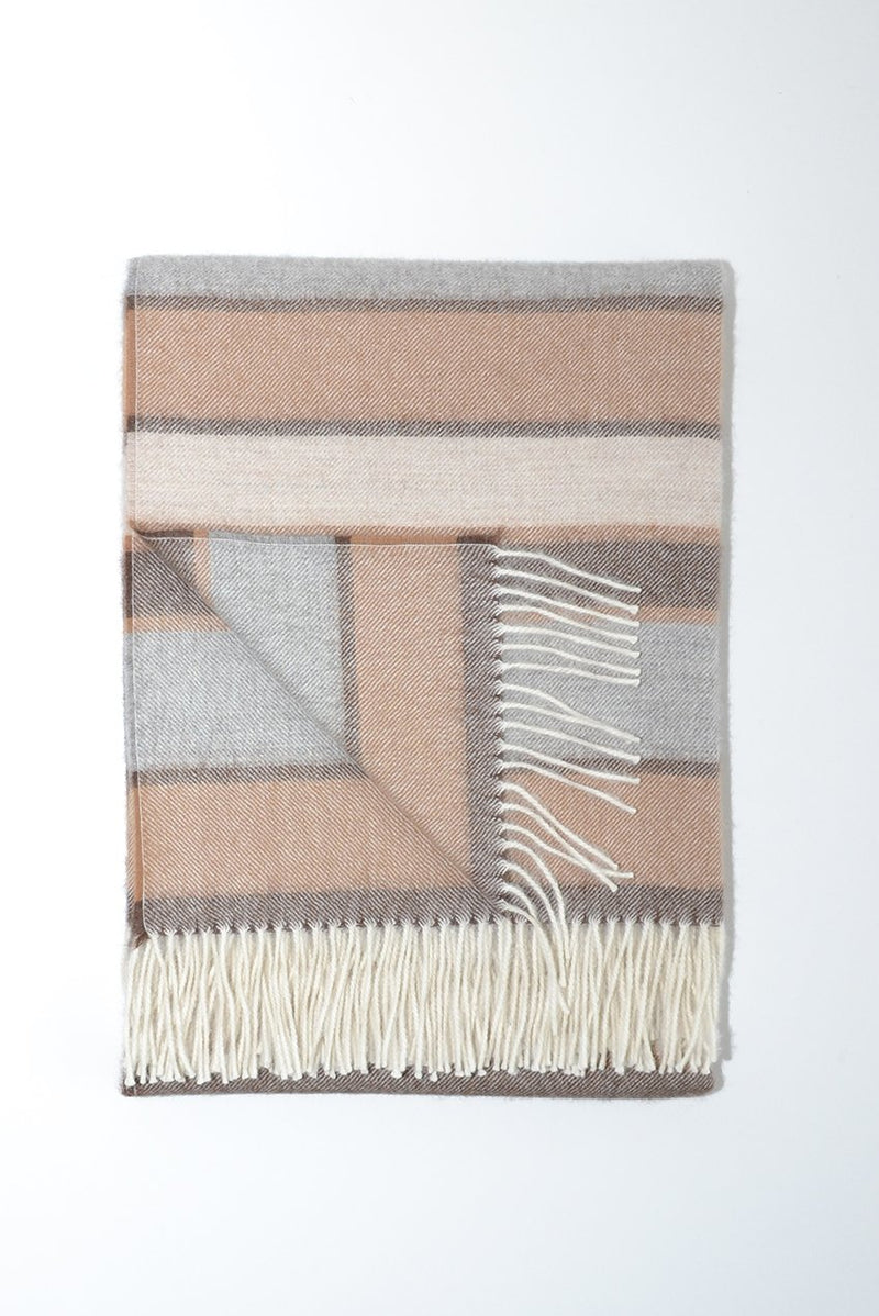 Modena Baby Alpaca Throw Chestnut, Light Grey & Brown Stripes - Shop Linen Way 