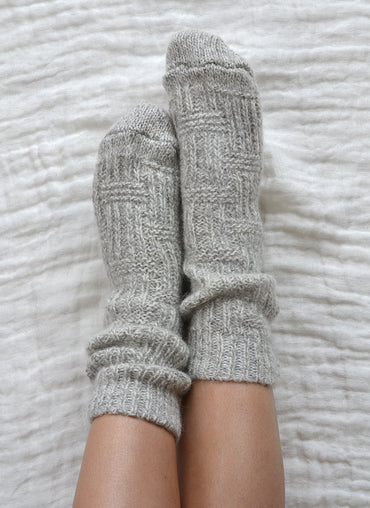 Wyatt Patterned Ribbed Wool Socks Grey - Shop Linen Way 