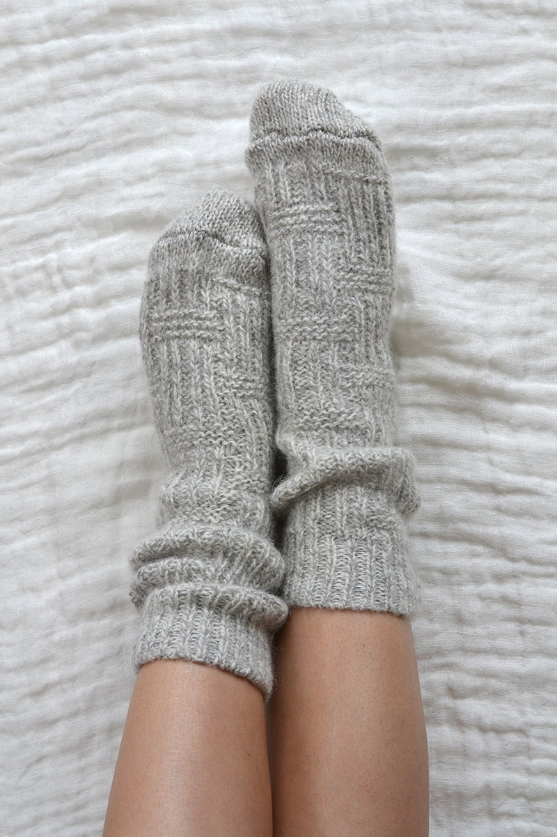 Wyatt Patterned Ribbed Wool Socks Grey