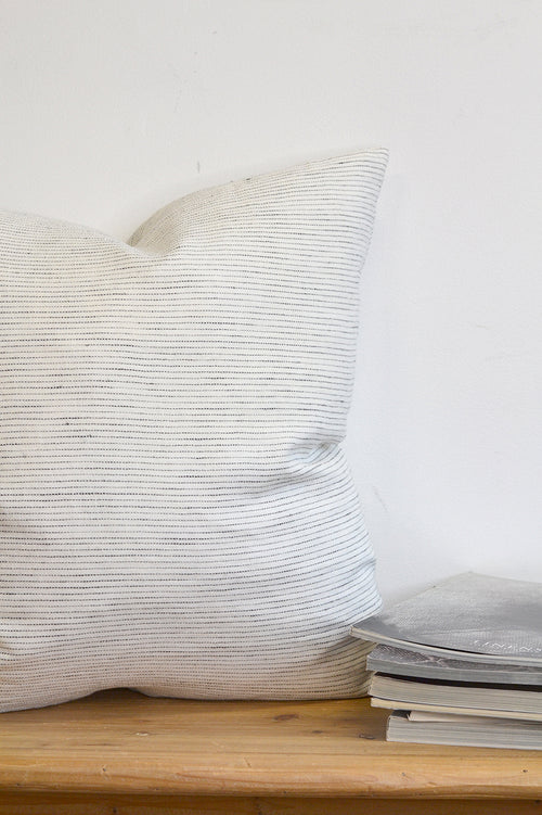 Morse Code Linen Pillow Ivory with Black Dot Stripes