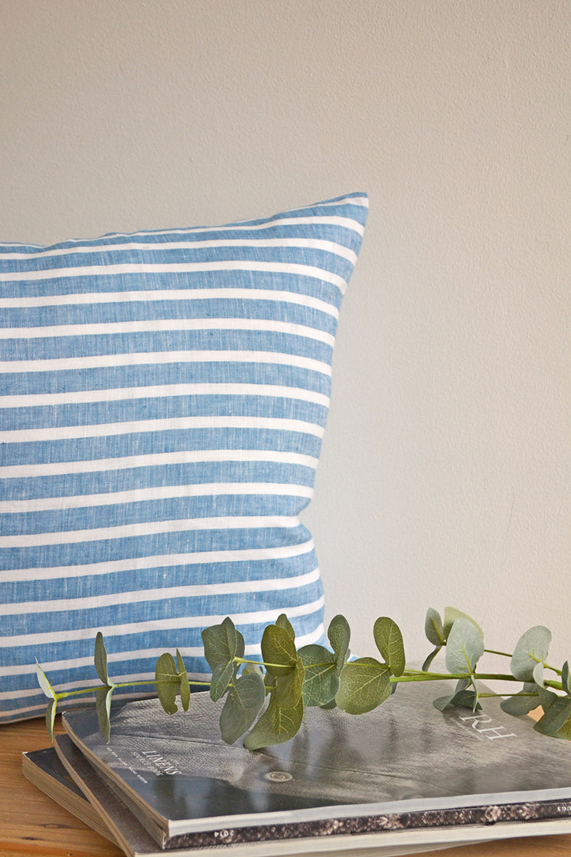 Summer Dream Linen Pillow Blue & White Stripes