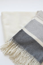 Manhattan Cashmere Throw White, Otter Beige & Grey Stripes