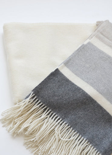 Manhattan Cashmere Throw White, Otter Beige & Grey Stripes - Available May - Shop Linen Way