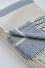 Edgewater Cashmere Throw White with Blue Stripes - Shop Linen Way 