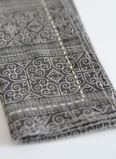 Phoebe Linen Napkin Black with Natural Geometric Design with White Stitching - Shop Linen Way