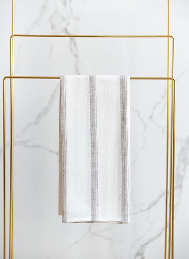 Hugo Linen Guest Towel White with Sand Stripes - Shop Linen Way