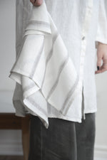 Hugo Linen Tea Towel White and Sand Stripes - Shop Linen Way 