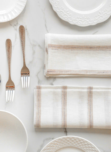 Hugo Linen Napkin White with Sand Stripes - Shop Linen Way