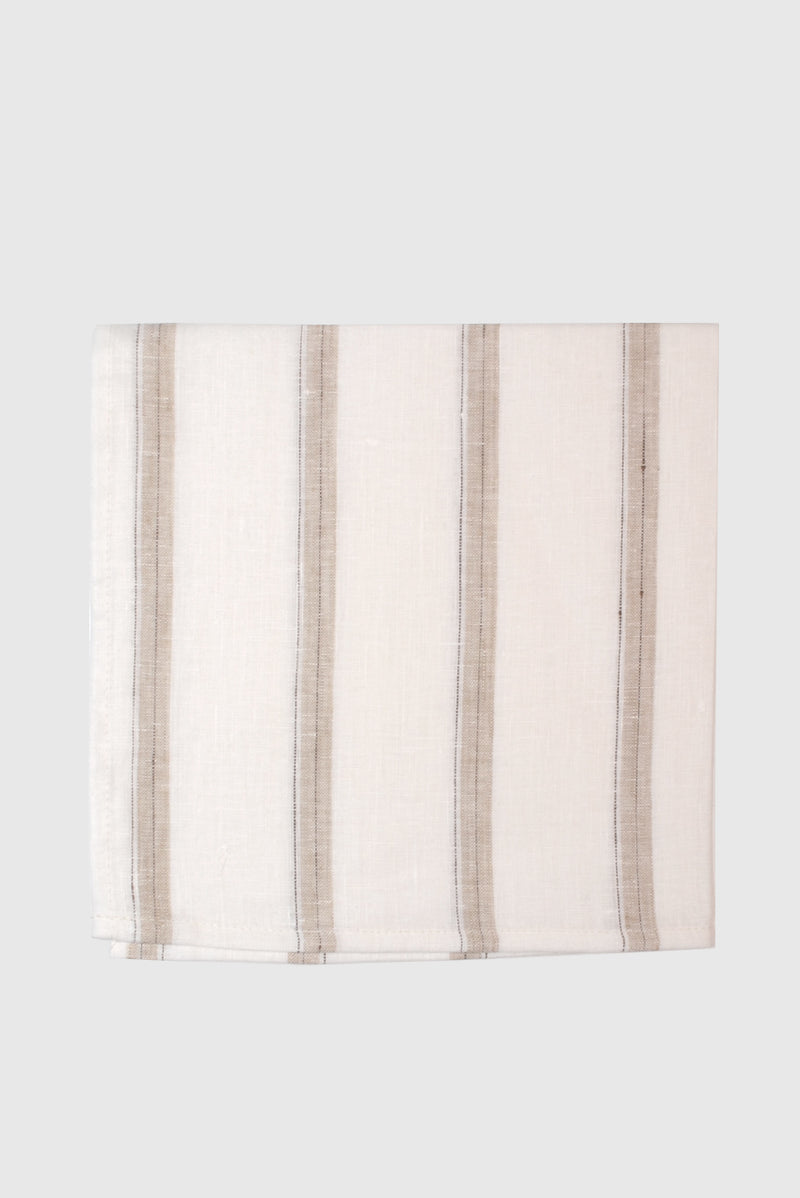 Hugo Linen Napkin White with Sand Stripes
