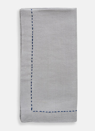 Karyn Linen Napkin Grey with Navy Stitch - Shop Linen Way